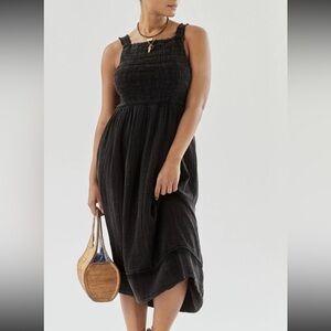 Anthropologie Smocked Midi Dress Charcoal Gray Gauze Sleeveless size M